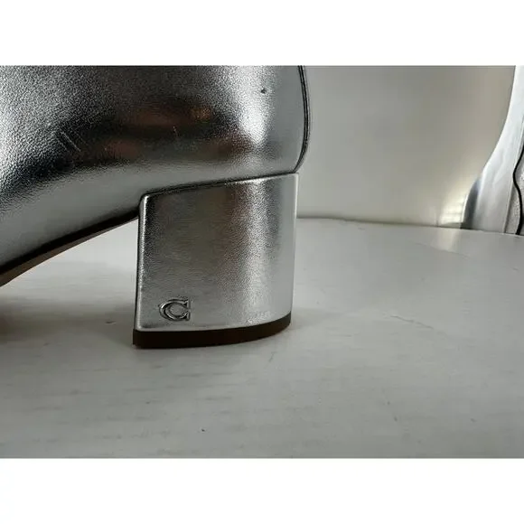 Coach Ankle Noah Bootie Sz 9.5 Silver Metallic Leather Almond Toe Amputee Left - Picture 4 of 15